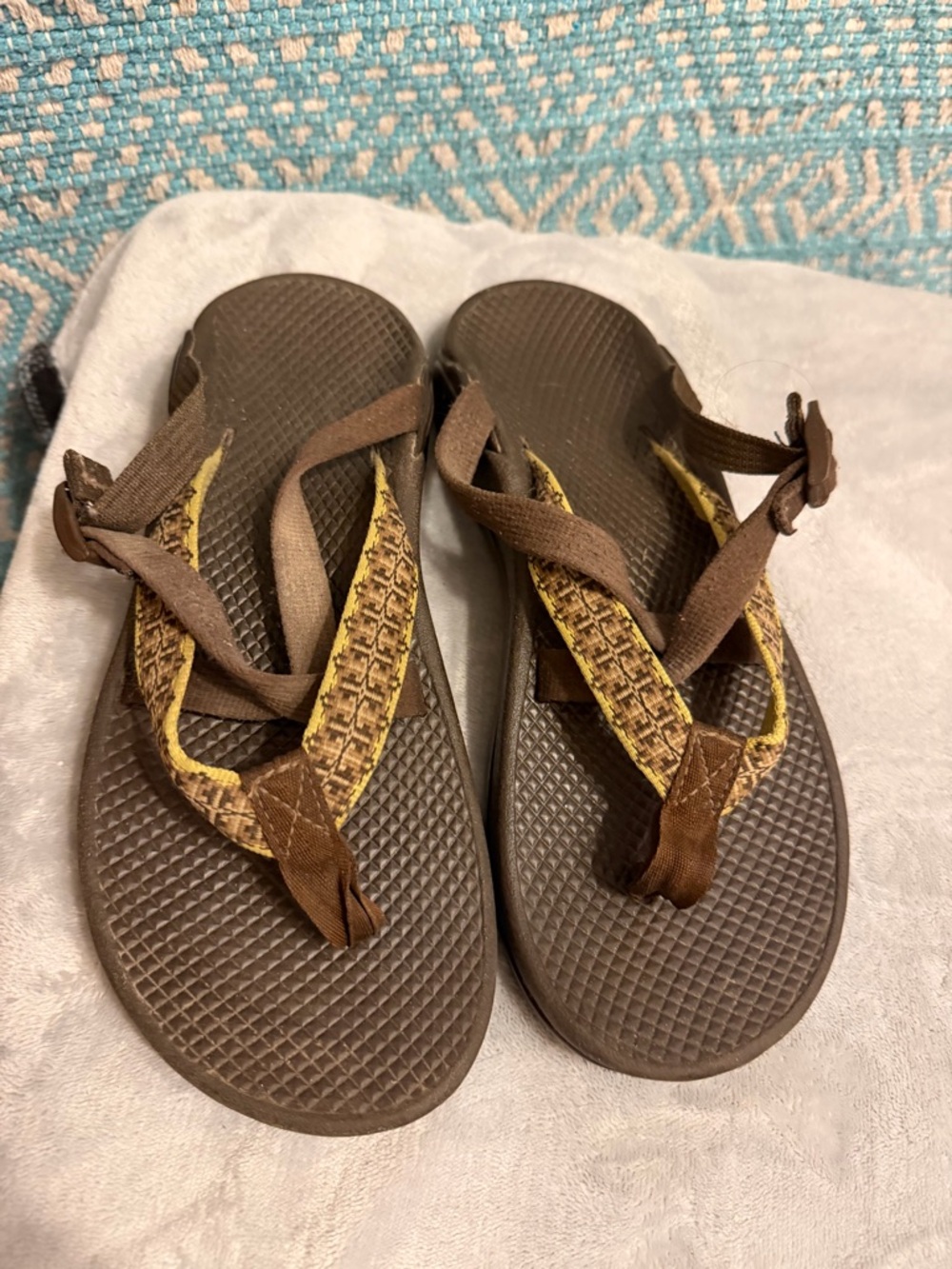 Chaco Brown and Yellow Strappy Sandals
